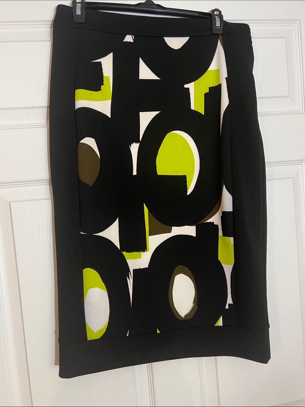 Worthington Black Skirt with Lime, White and Brown Abstract Print